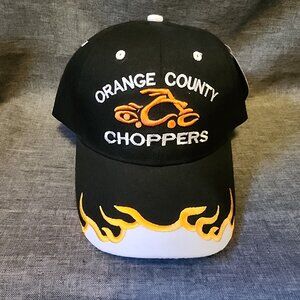 Men's Black Orange County Choppers Logo W/ Yellow Flames On Bill Embroidered Hat